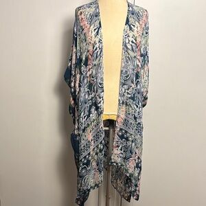 Paisley boho green/pink viscose Kimono ONE SIZE